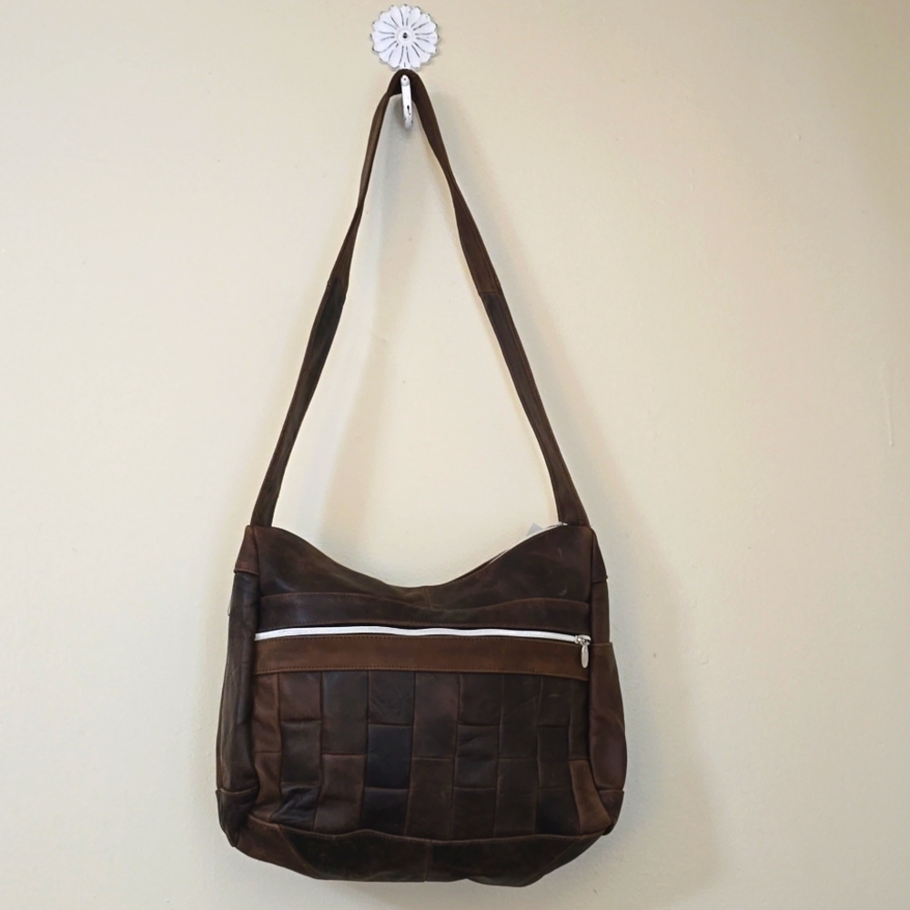 New! Beautiful, All-leather, Light Brown Crossbody Bag, Shoulder Bag